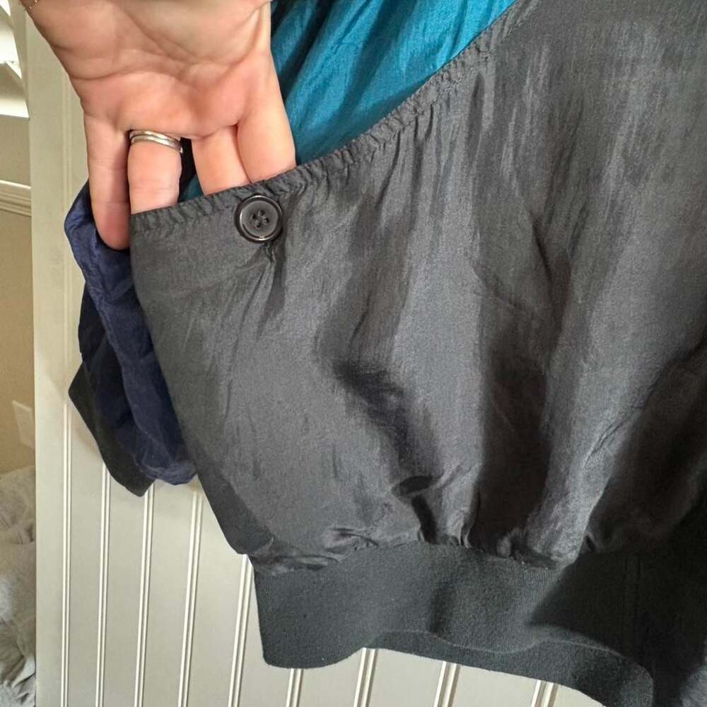 Vintage Stock Options Colorblock Bomber Jacket Teal Purple Black - Picture 7 of 8
